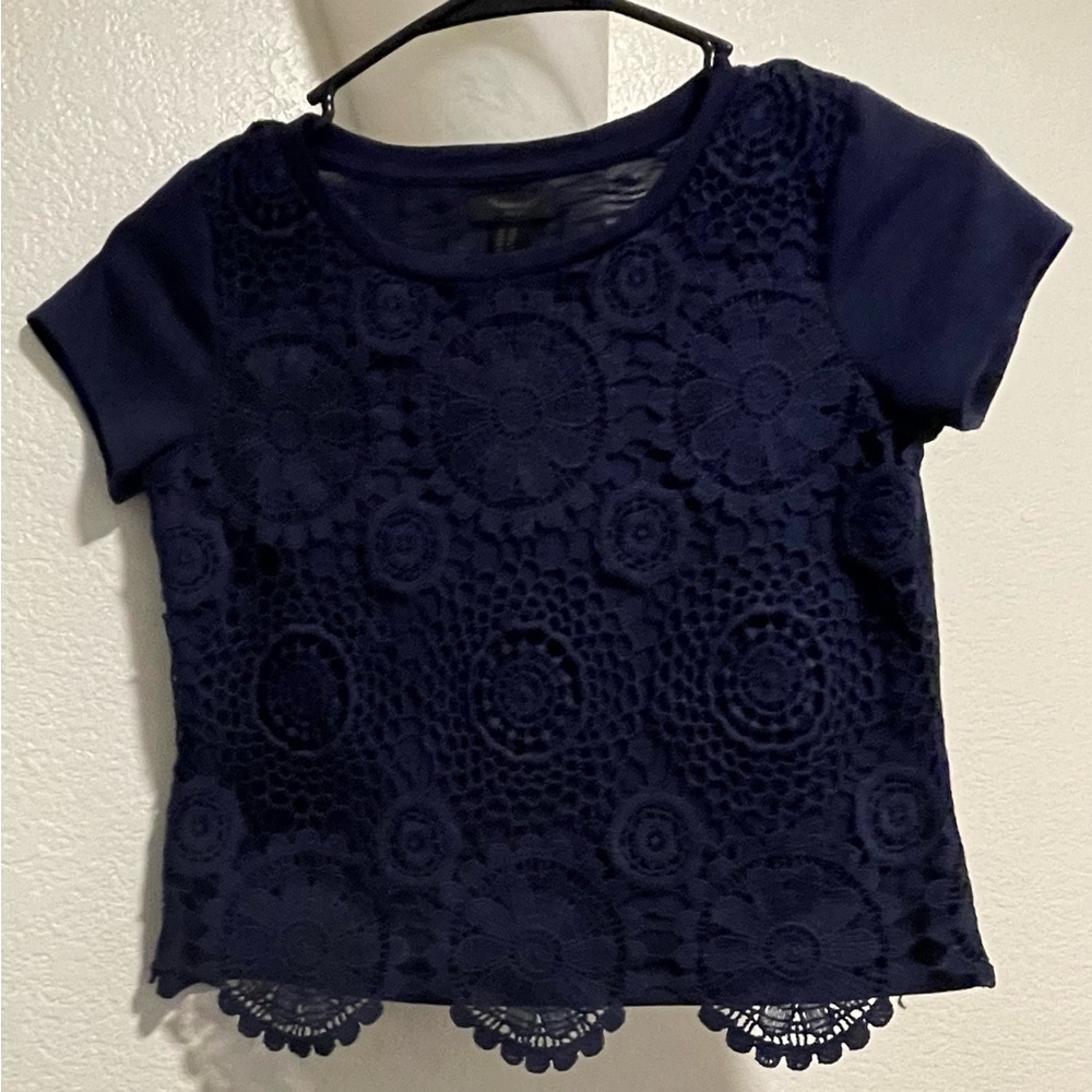Navy Blue Short Sleeve Shirt - Forever 21 Girls